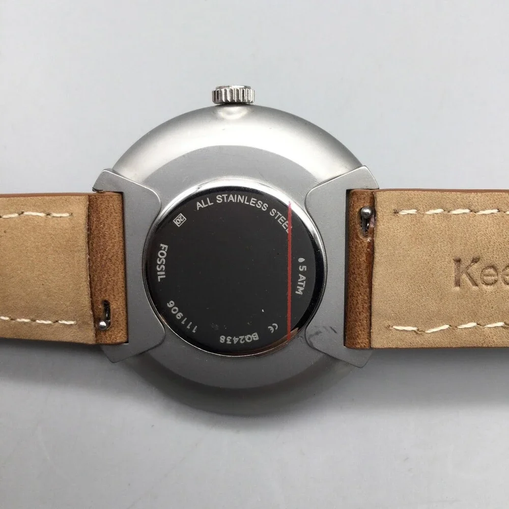 Fossil BQ2435 Mens Watch 42mm Blue Dial Brown Leather Minimalist New Battery